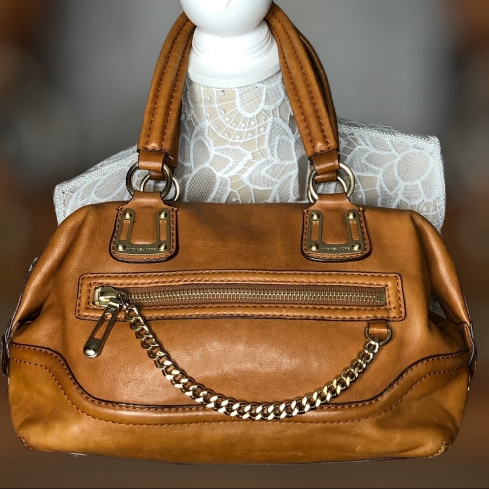 MK MICHAEL KORS Camel Tan Leather Satchel